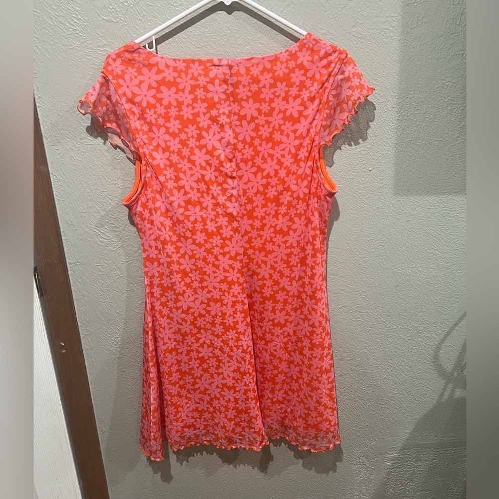 Wild Fable Orange and Pink Floral Mini Dress EUC Size L Beautiful Little Dress - Picture 3 of 3